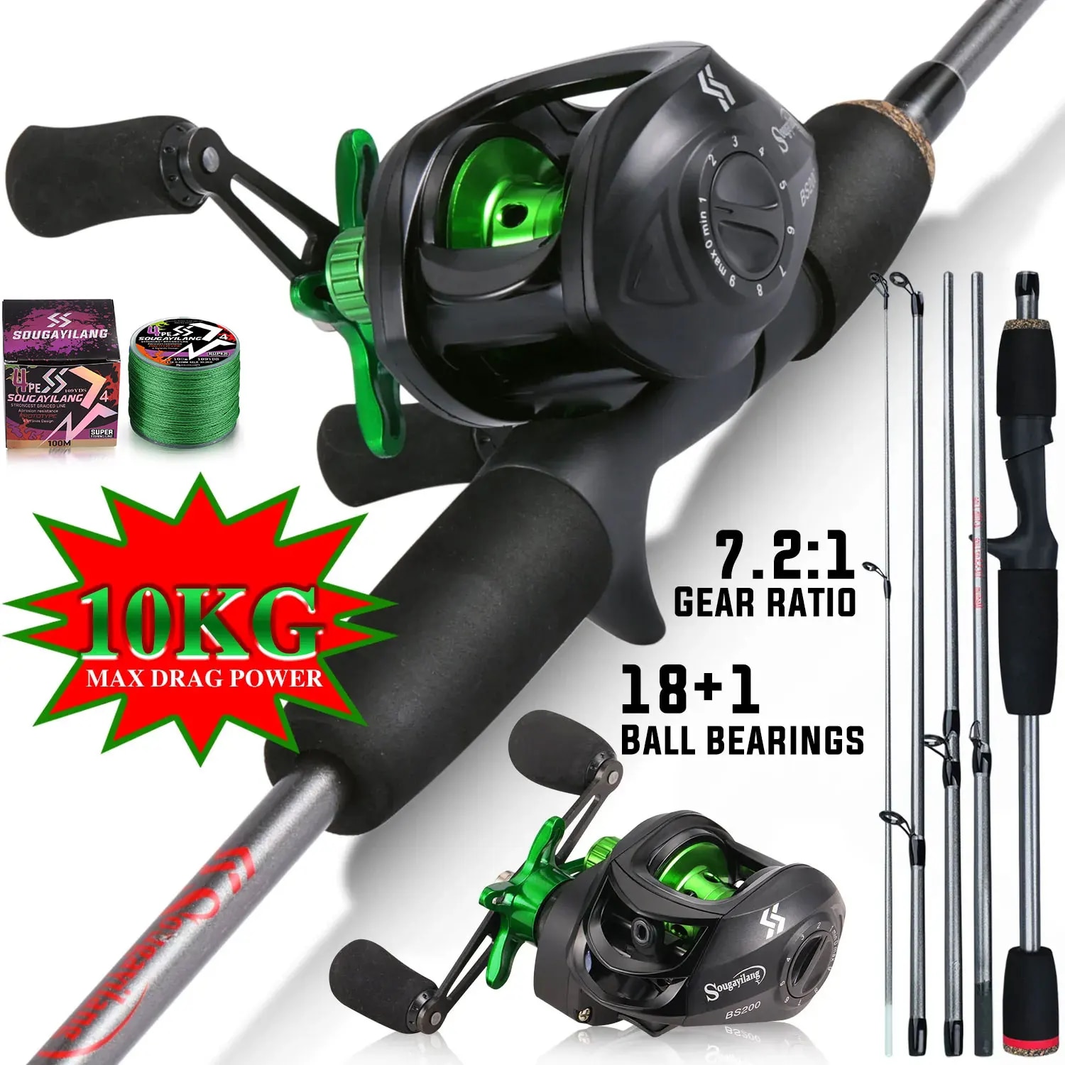 Fishing Rod Carbon Fiber - Sougayilang Hengel Combo 1.7m Koolstofvezel Casting
