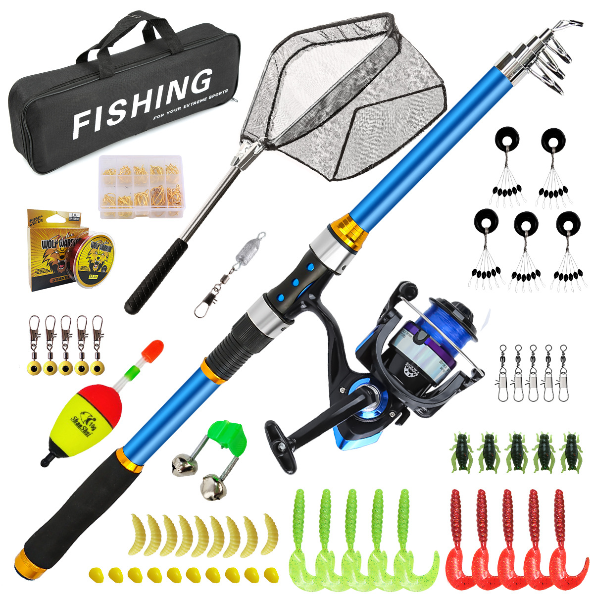Fishing Rod Carbon Fiber - 2,1-3,6M telescopische glasvezel hengelset met haspel