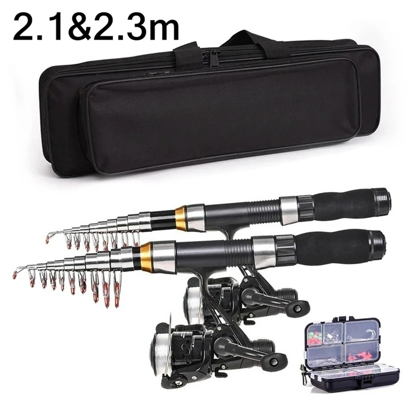 Fishing Rod Carbon Fiber - BRAVMAK 2.1/2.3 mTelescopische Hengel Reel Combo