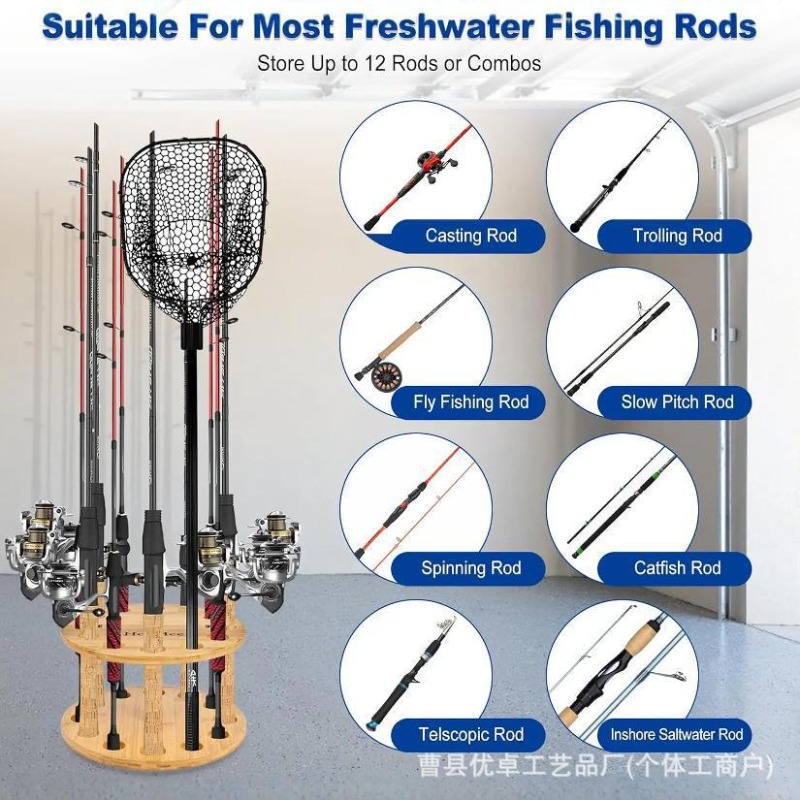 Ronde houten hengelsteun met d - Fishing Rod Rack recensie en prijs